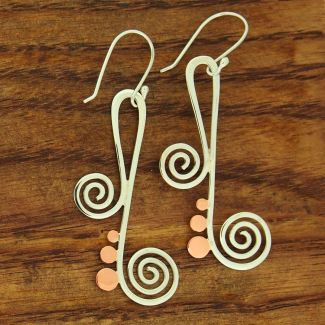 Copper and Silver Earrings with Spiral Music Note  (688)