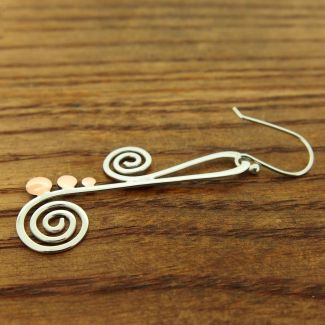 Copper and Silver Earrings with Spiral Music Note  (688)