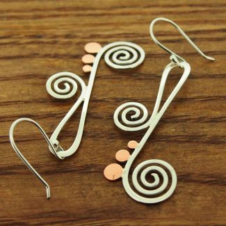 Copper and Silver Earrings with Spiral Music Note  (688)