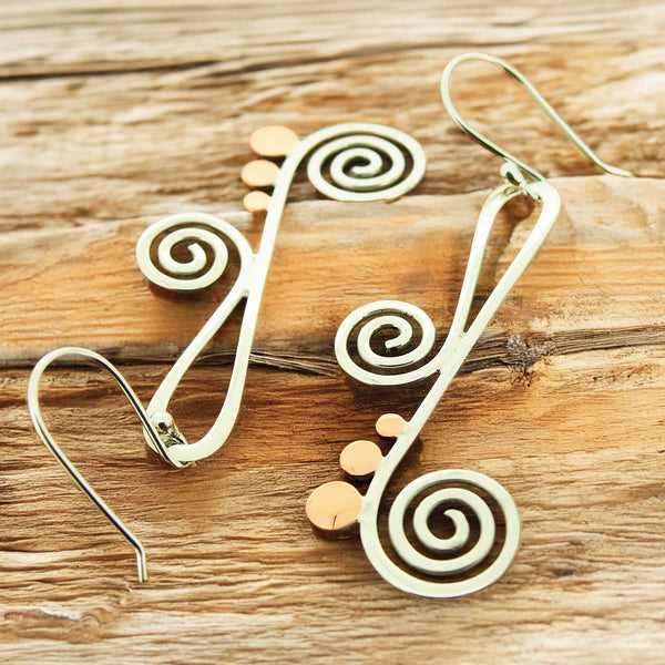Handmade music note silver copper dangly earrings