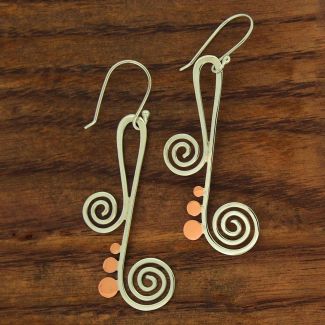 Copper and Silver Earrings with Spiral Music Note  (688)