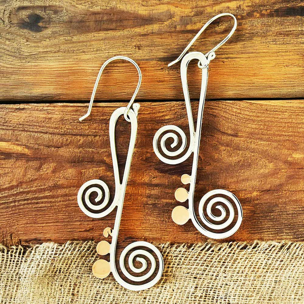Silver Music note with copper detail earrings