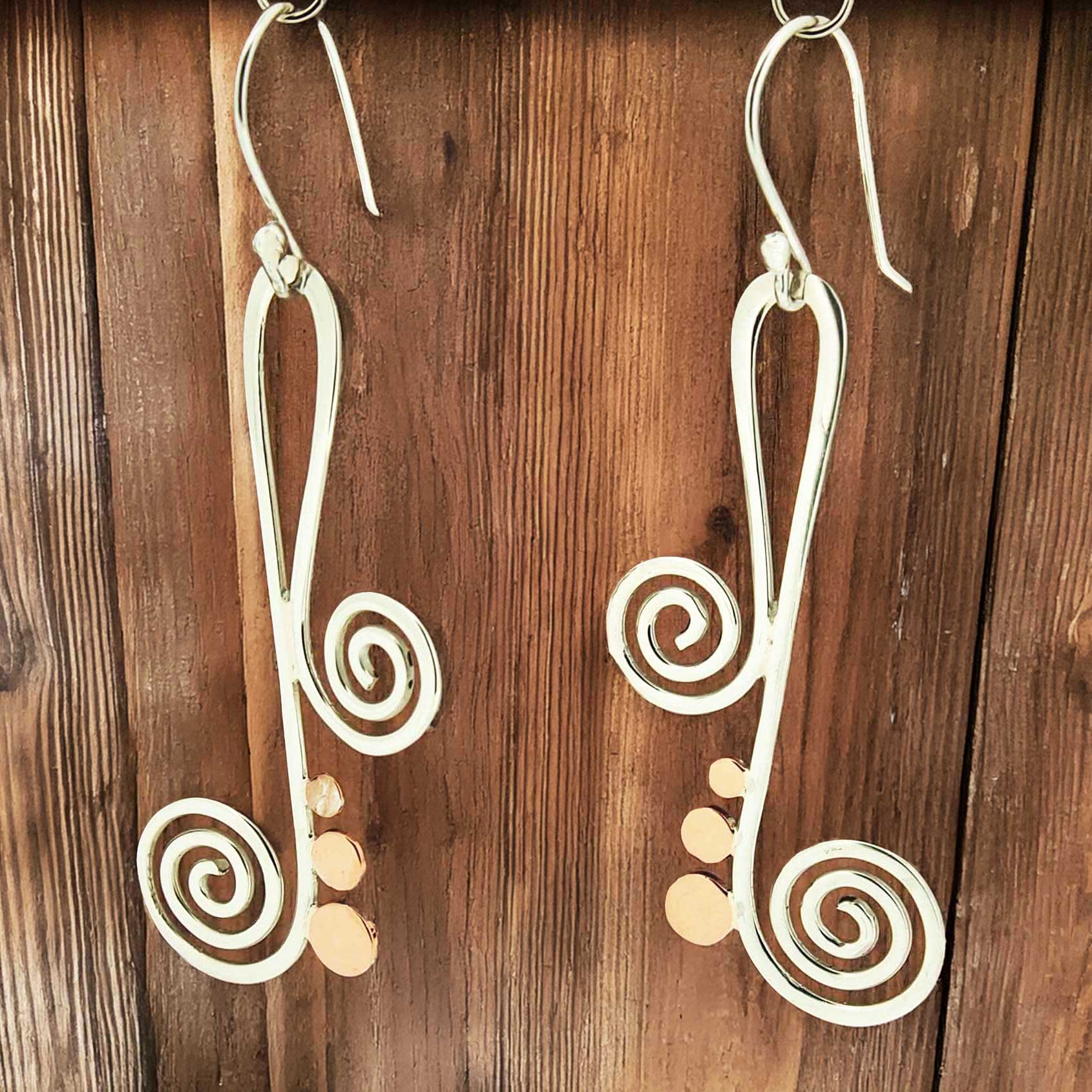 Copper and Silver Earrings with Spiral Music Note (688) Secondary image