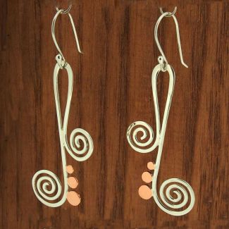 Copper and Silver Earrings with Spiral Music Note  (688)