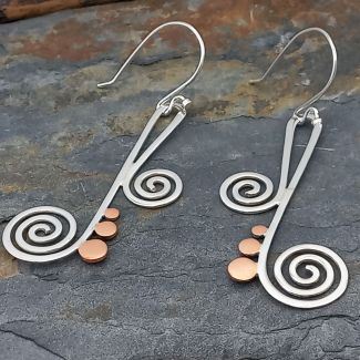Copper and Silver Earrings with Spiral Music Note  (688)