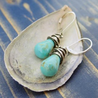 Handmade unusual silver turquoise earrings