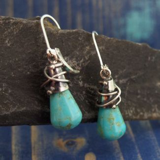 Handmade silver turquoise drop earrings