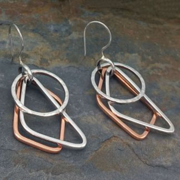 Copper and Silver Geometric Earrings