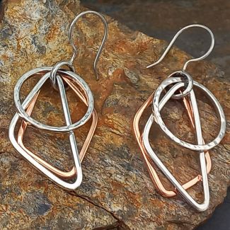 Statement unusual silver copper dangle earrings
