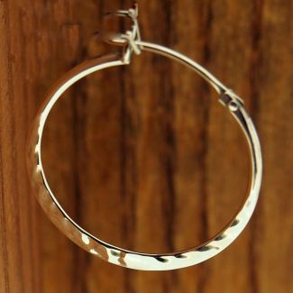 Flat Hammered Hoop Silver Earrings (726)