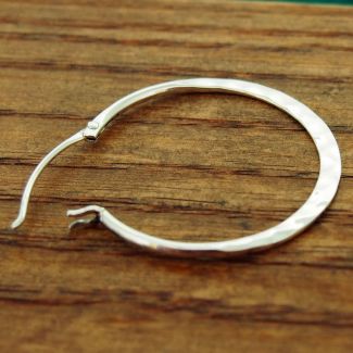 Flat Hammered Hoop Silver Earrings (726)
