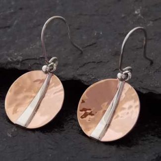 Copper Discs with Silver Triangle Earrings (754)