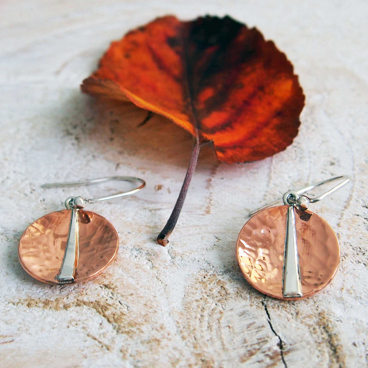 Copper Discs with Silver Triangle Earrings Main image