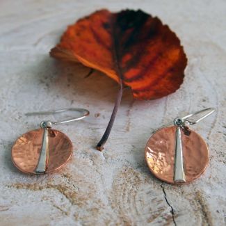 Copper Discs with Silver Triangle Earrings (754)