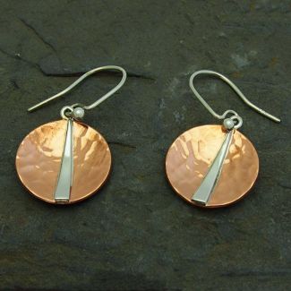 Copper Discs with Silver Triangle Earrings (754)