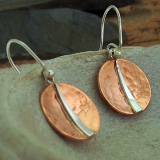 Copper Discs with Silver Triangle Earrings (754)