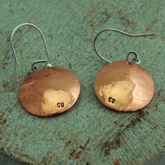 Copper Discs with Silver Triangle Earrings (754)