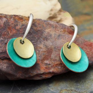 copper silver disc earrings