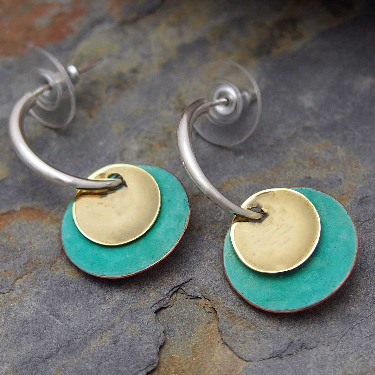 Copper Silver Disc Earrings Main image