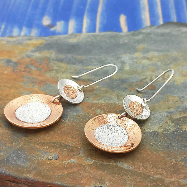 Unusual copper, silver handmade earrings