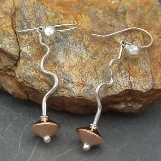 Handmade Silver Copper Twist Earrings