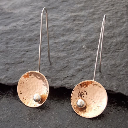 Statement Long Copper Silver Earrings