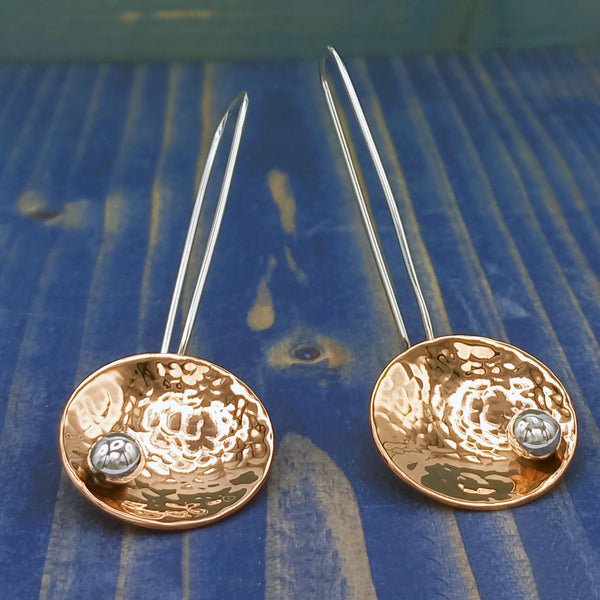 Unusual Handmade Sterling Silver Copper Earrings