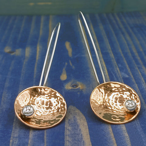 Unusual Handmade Sterling Silver Copper Earrings