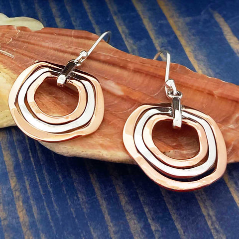 Copper Silver circle earrings