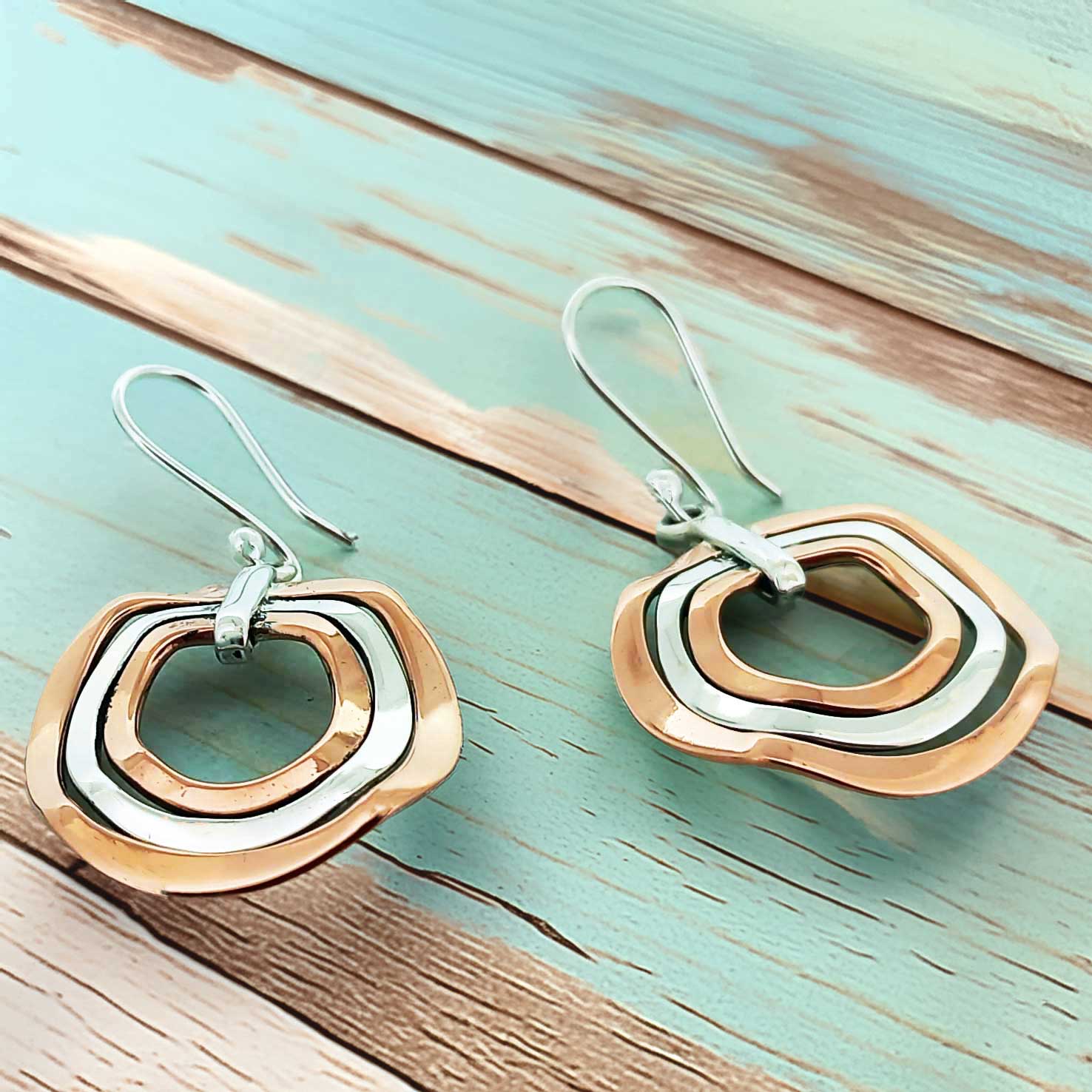 Handmade silver copper kinked earrings