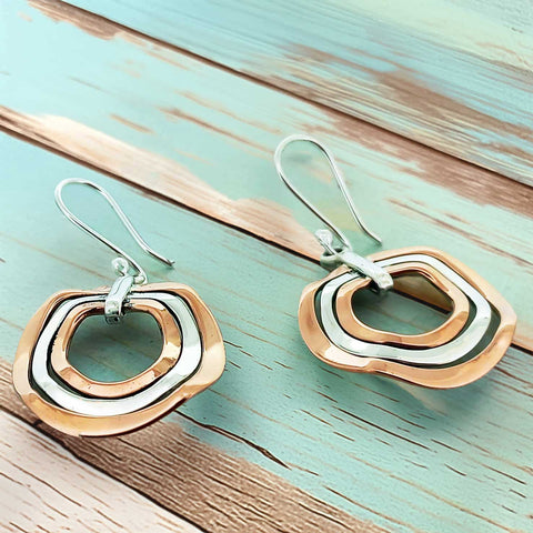 Handmade silver copper kinked earrings