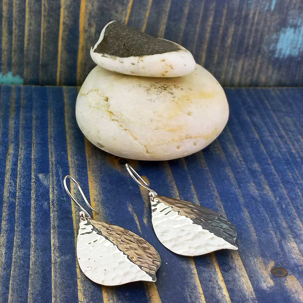 Silver leaf unusual earrings