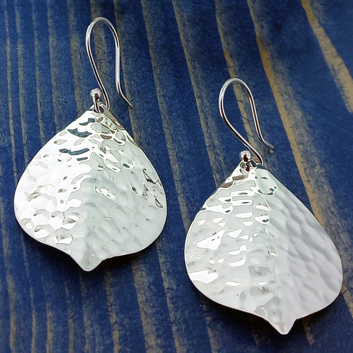 Large Hammered Leaf Silver Earrings Main image