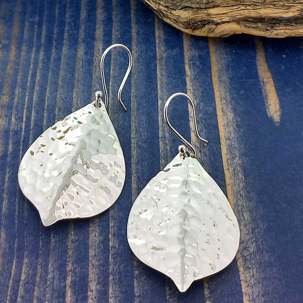 Handmade hammered leaf earrings