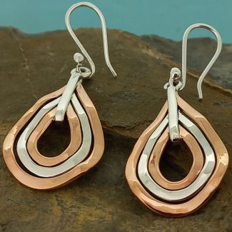 Unusual Copper Silver Teardrop Earrings 