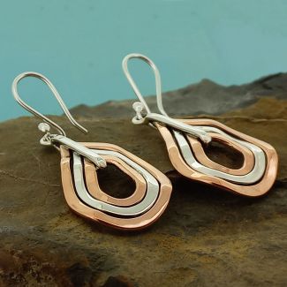 Copper & Silver Curvy Teardrop Earrings