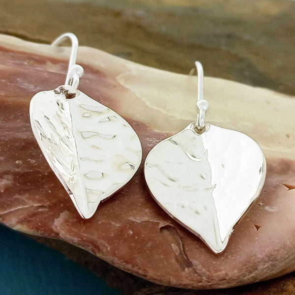 Hammered Sterling silver leaf earrings