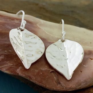 Hammered Sterling silver leaf earrings