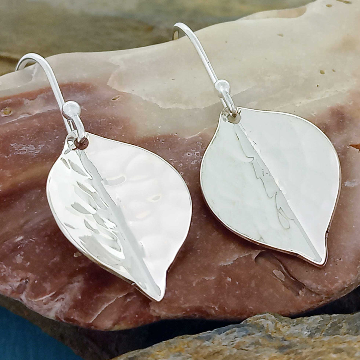 Small Hammered Leaf Silver Earrings Main image