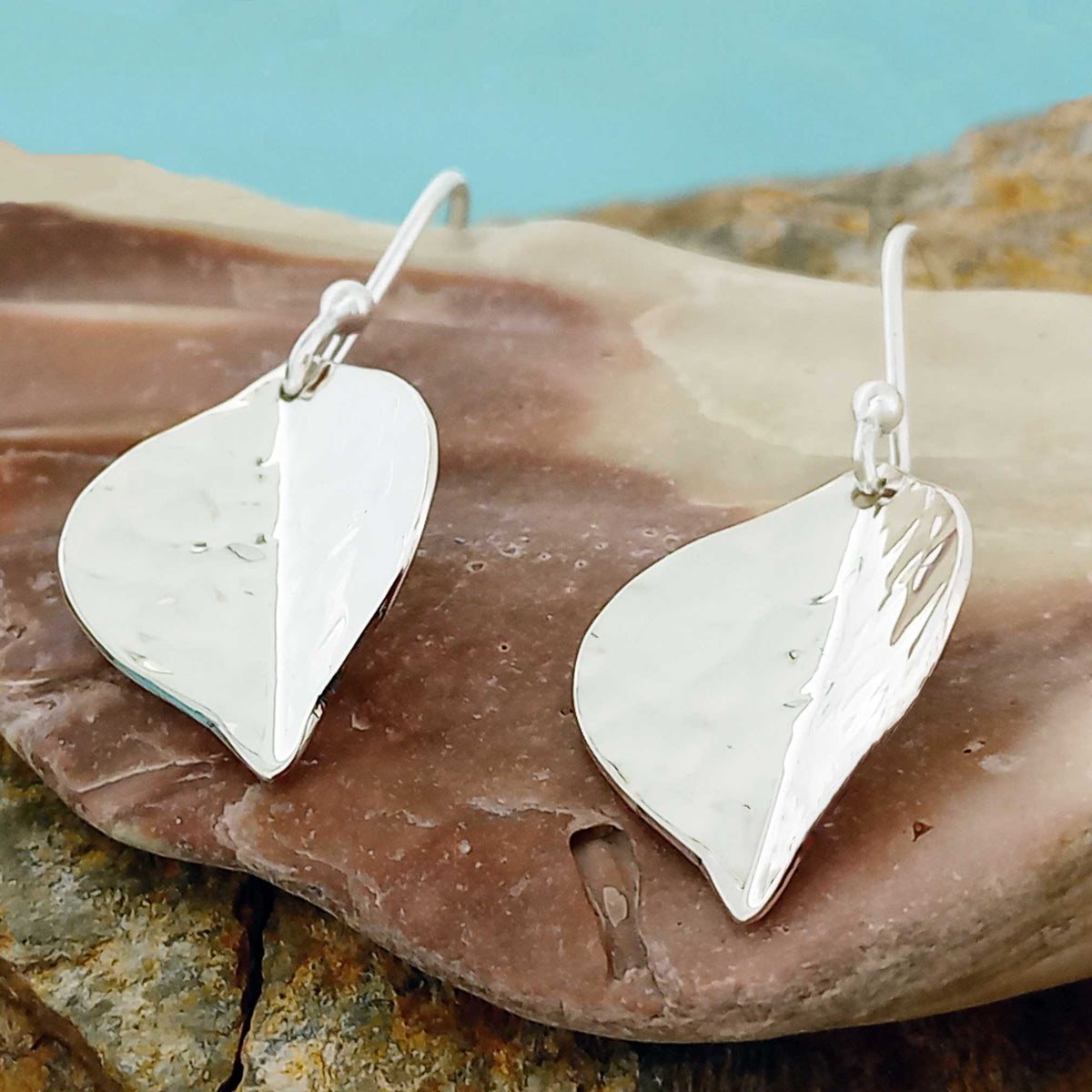 Handmade Mexican silver leaf earrings