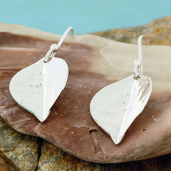 Handmade Mexican silver leaf earrings