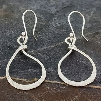 Handmade silver beaten drop earrings
