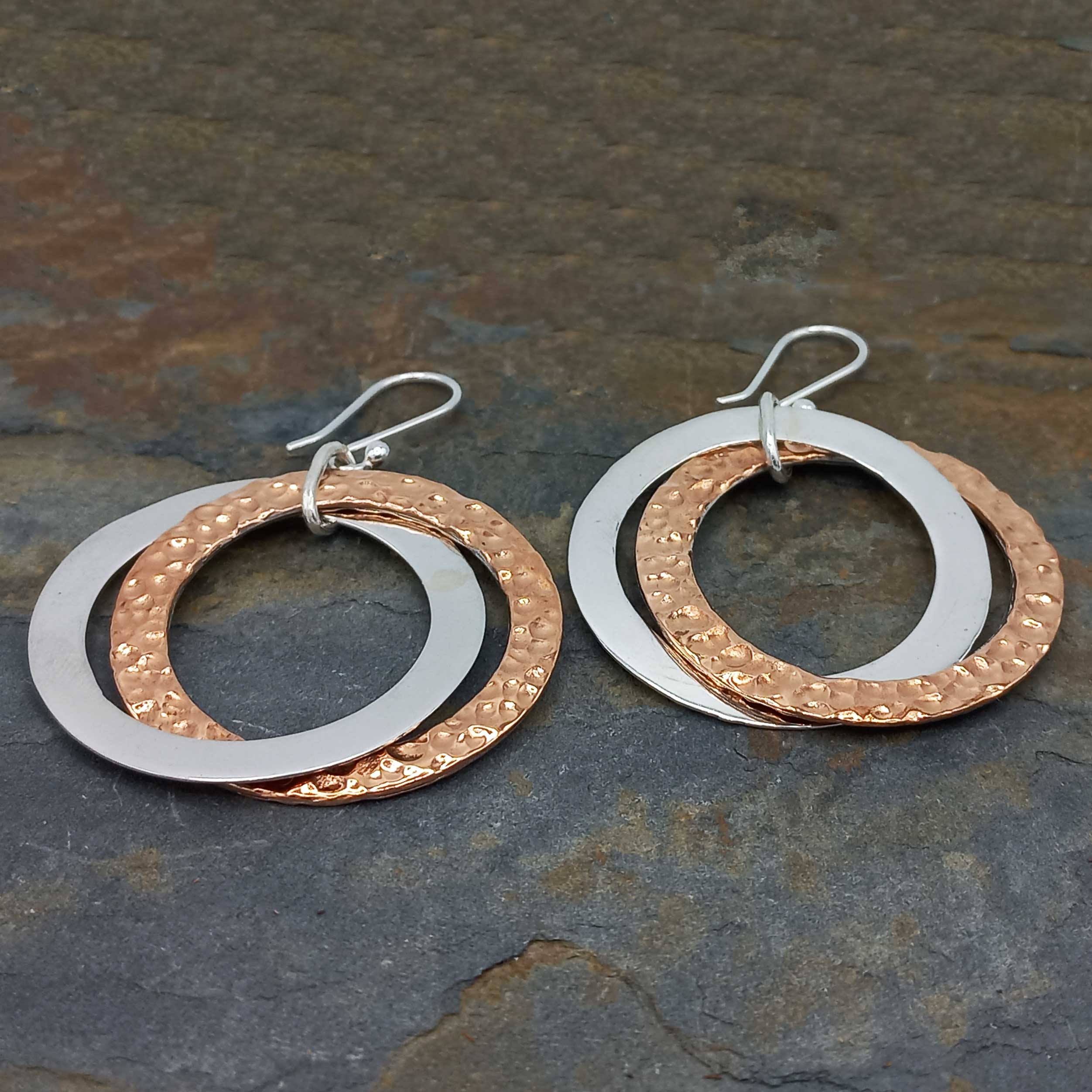 Hammered Copper & Silver Duo Circle Earrings (787) Secondary image