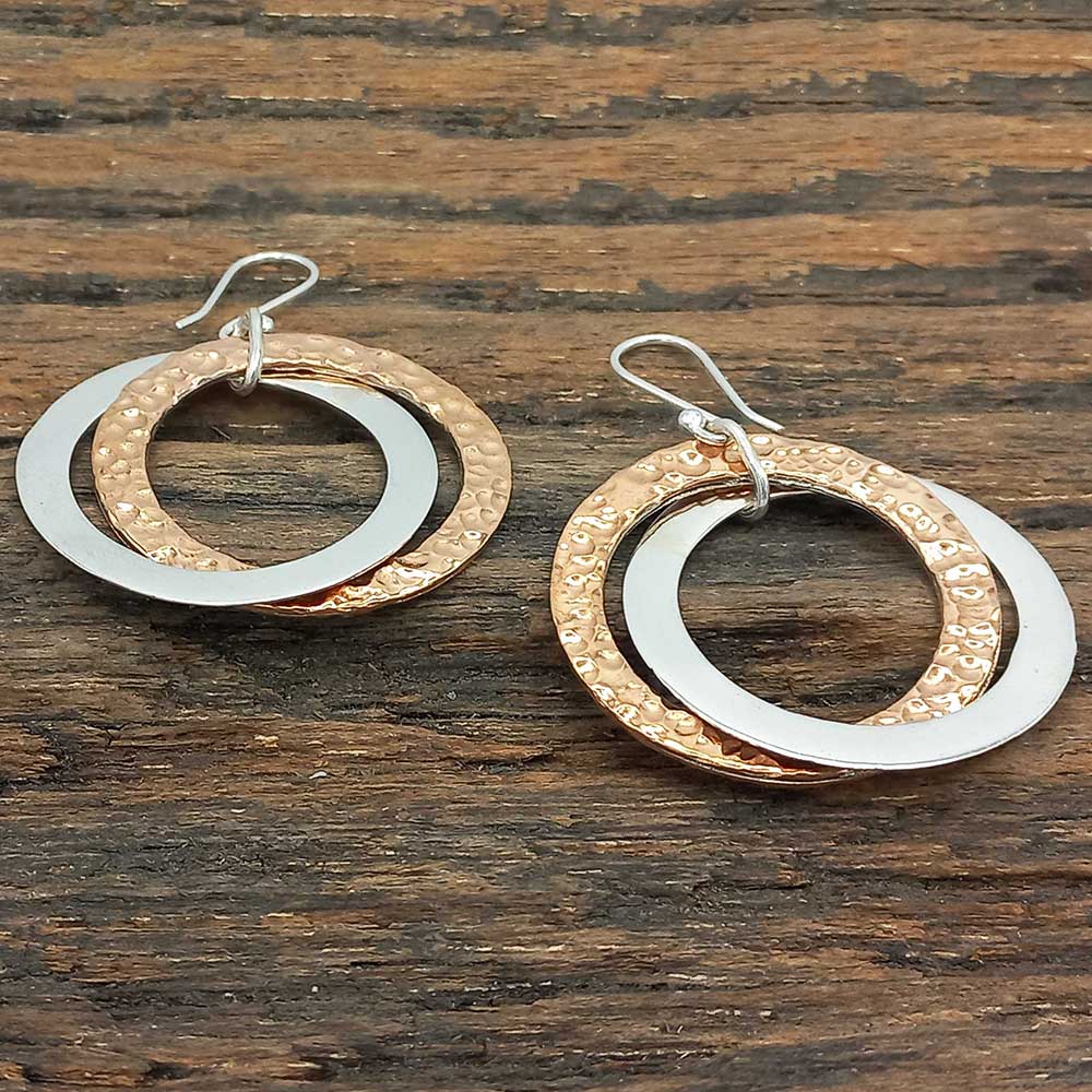 Statement Silver Copper circle earrings
