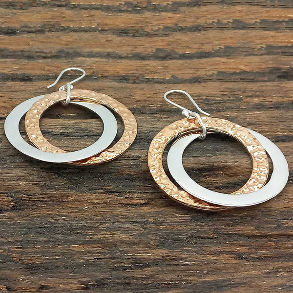 Statement Silver Copper circle earrings