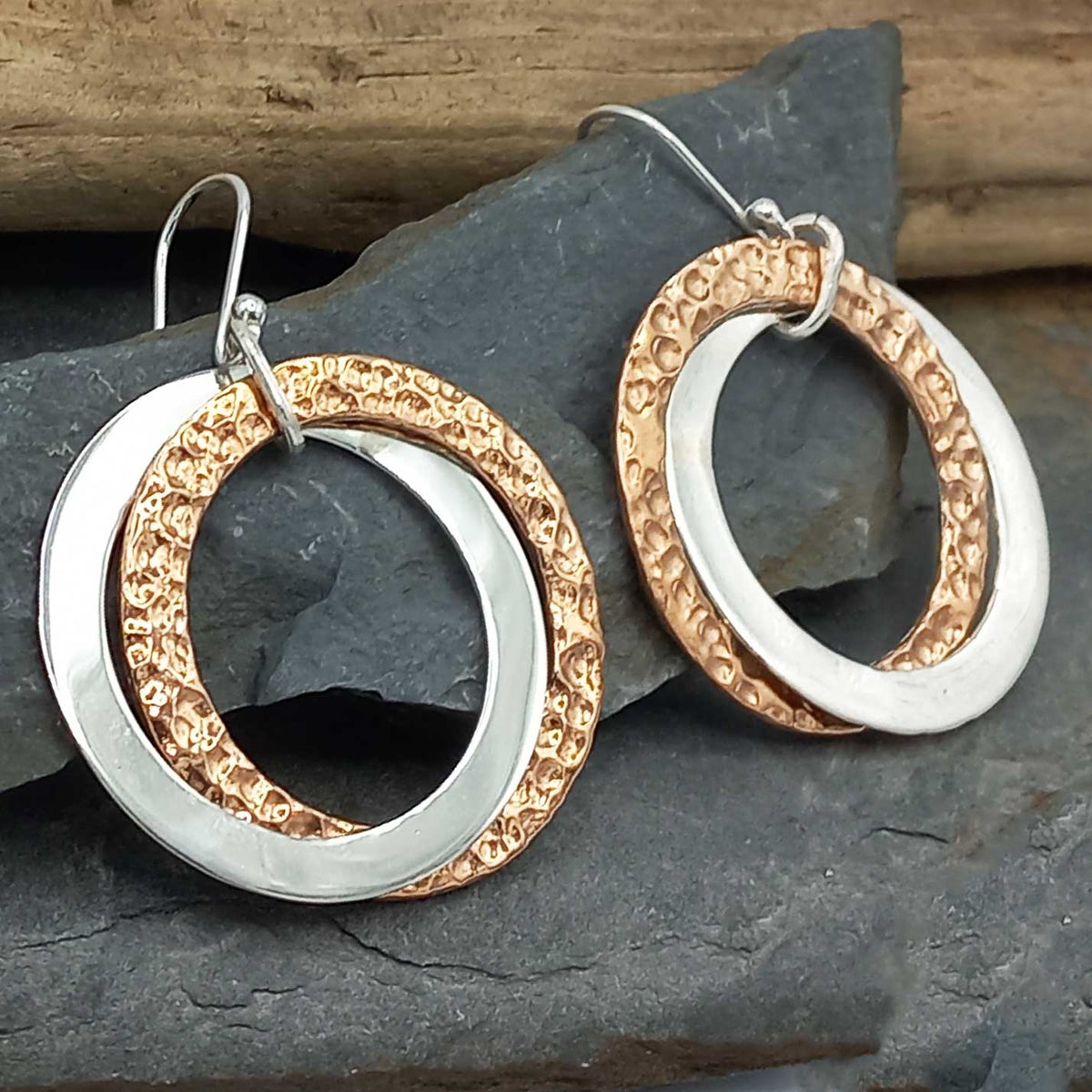 Hammered Copper & Silver Duo Circle Earrings Main image