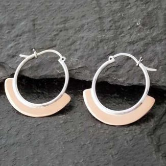 Silver with Copper Crescent Hoop Earrings