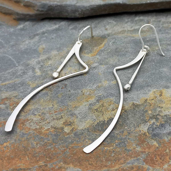 Unusual silver long dangle earrings