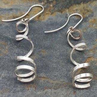 Long Spiral Corkscrew Silver Earrings