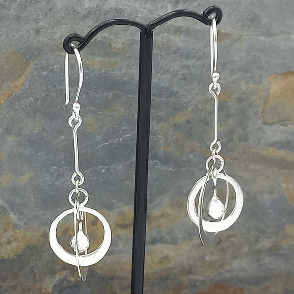 Unusual sterling silver drop orb earrings